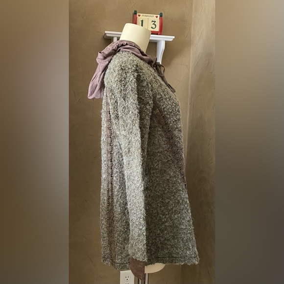 Mystree Open Front Boucle Boho Sweater Cardigan hoodie Crochet detail Women’s M - Picture 4 of 14